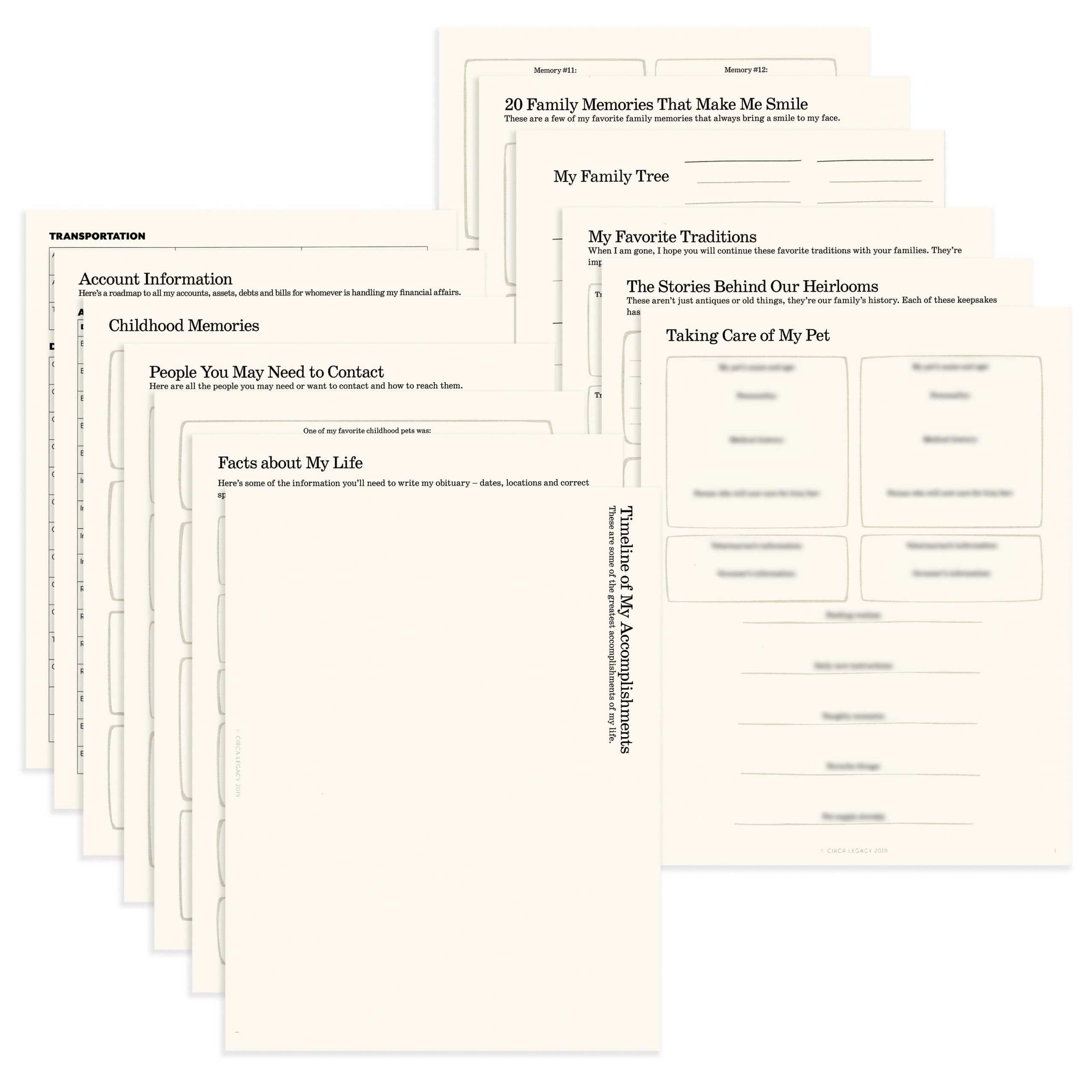 10 worksheets for the Things You Need to Know Kit created by Circa Legacy